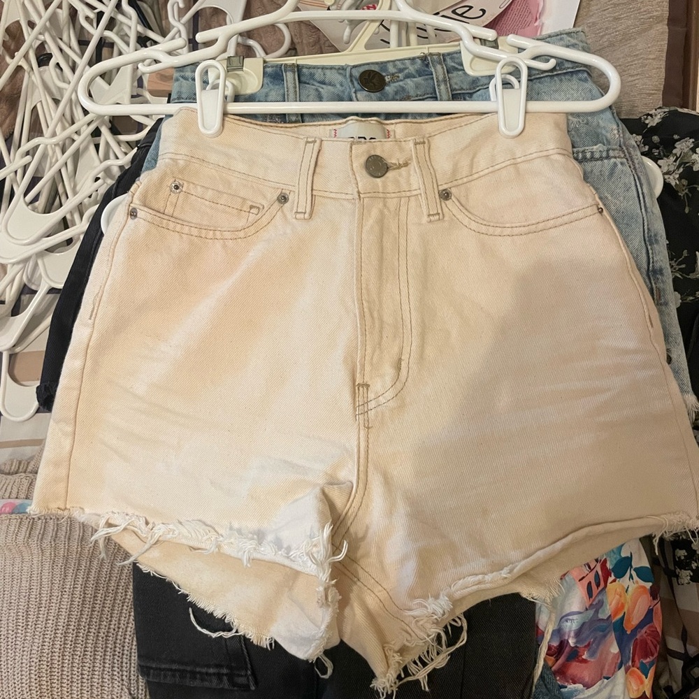 BDG Cream Jean Shorts High-Waisted Distressed